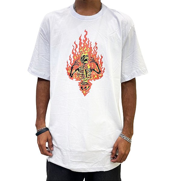 Camiseta Mcd Regular Caveira Em Chamas - Branca