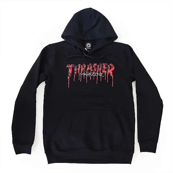 Moletom Thrasher Magazine Canguru Blood Drip Logo - Preto