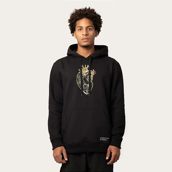 Moletom MCD Canguru Fechado Coração Dourado - Preto