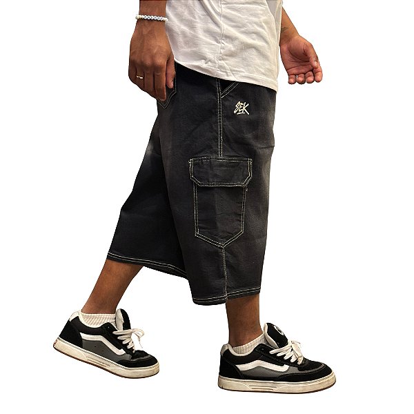 Bermuda Sek Jorts Cargo Jeans - Dark Washed