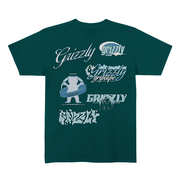 Camiseta Grizzly Back Script Logo - Green Teal