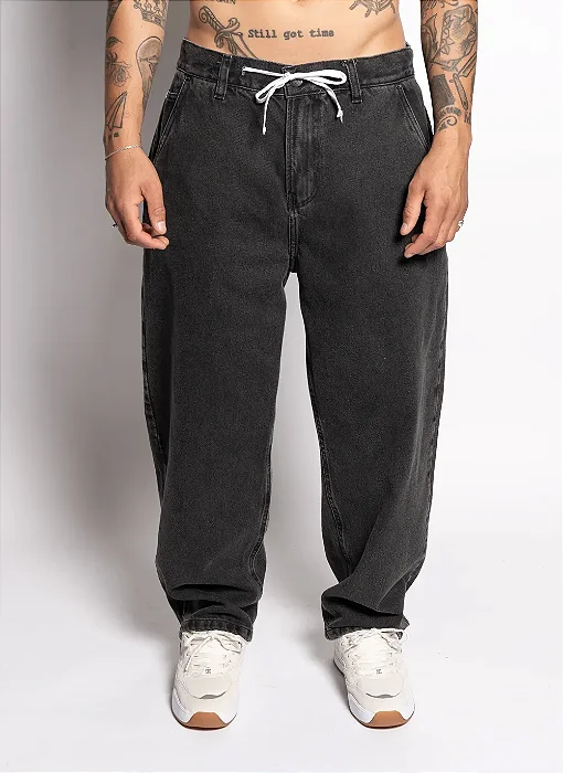 Calça Dc Shoes Jeans Oversize Acid Black Cinza Escuro
