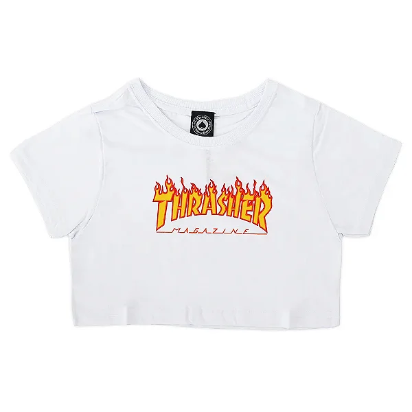 Cropped Thrasher Magazine Classic Flame Branca