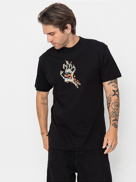 Camiseta Santa Cruz Burnt Bone Hand - Preta