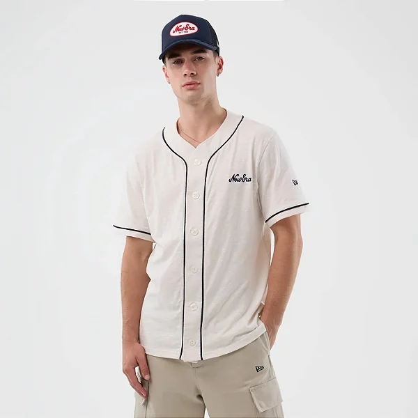 Camisa New Era Jersey Slub Open White Baseball Jersey