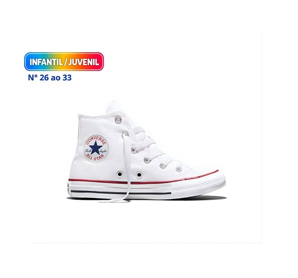 Tênis All Star Chuck Taylor Canvas Infantil/Juvenil Cano Alto Branco