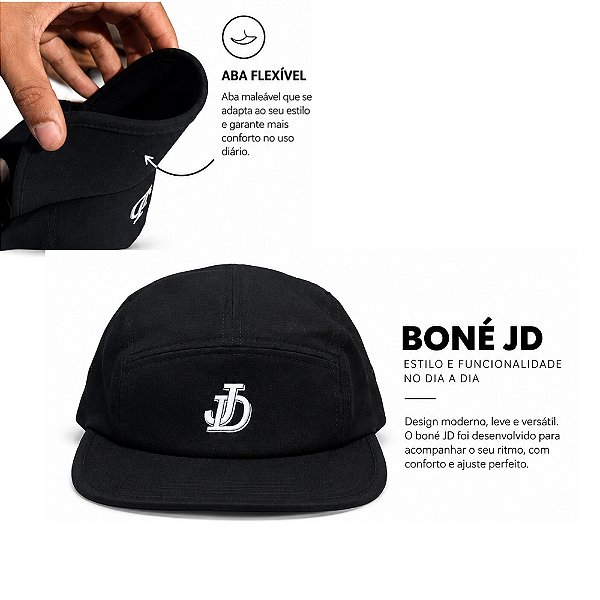 Boné JD Five Panel Preto – Aba Flexível e Ajustável