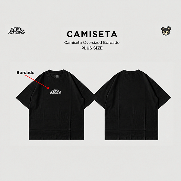 Camiseta trip side Oversized Plus Sized Tags Preta ( Tamanho Big )