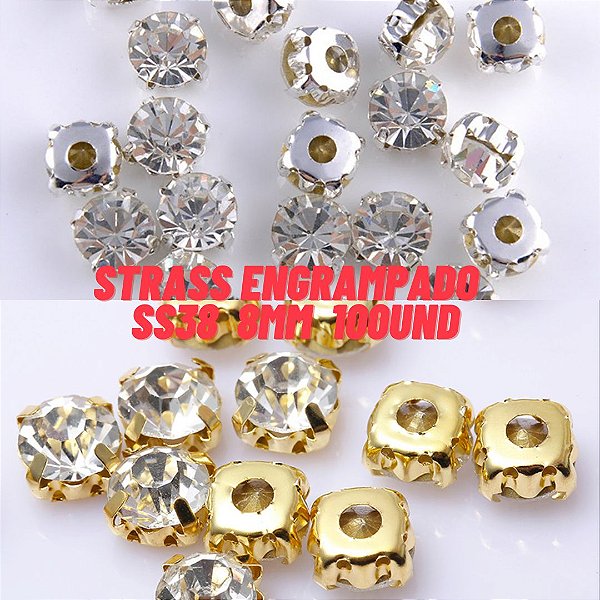 Strass engrampado ss38 (8mm) para costura e bordado 100und