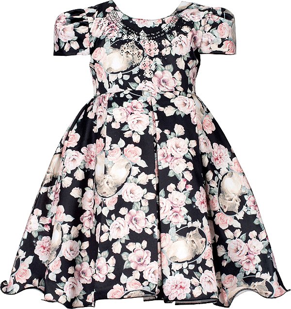 vestido preto estampado com flores