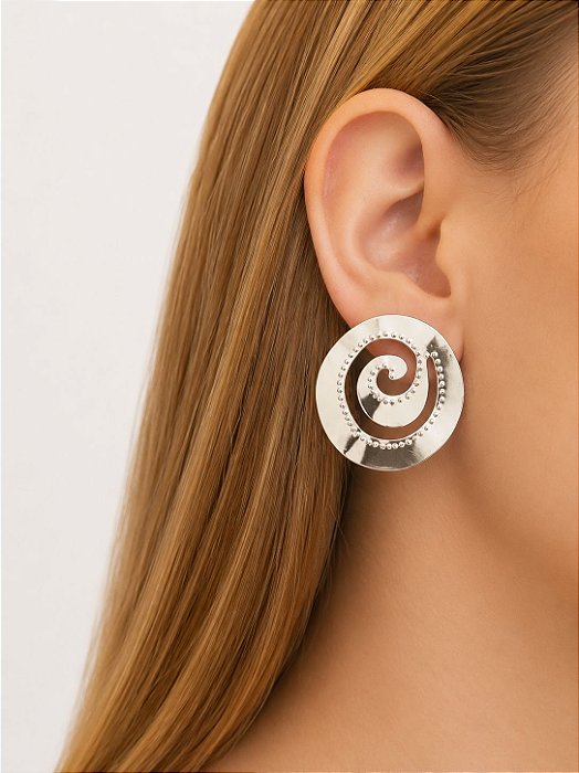 Brinco Caracol Orgânico Ródio Branco