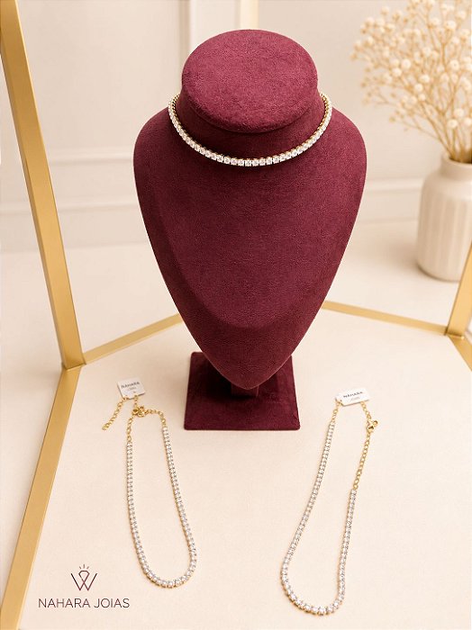 Colar Riviera 4 Pontas Média Banhado a Ouro 18k