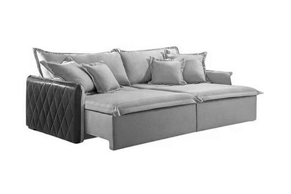 SOFA RETR BLOG 220CM LINHO CINZA-07/COR.PRETO-988 - INNOVE