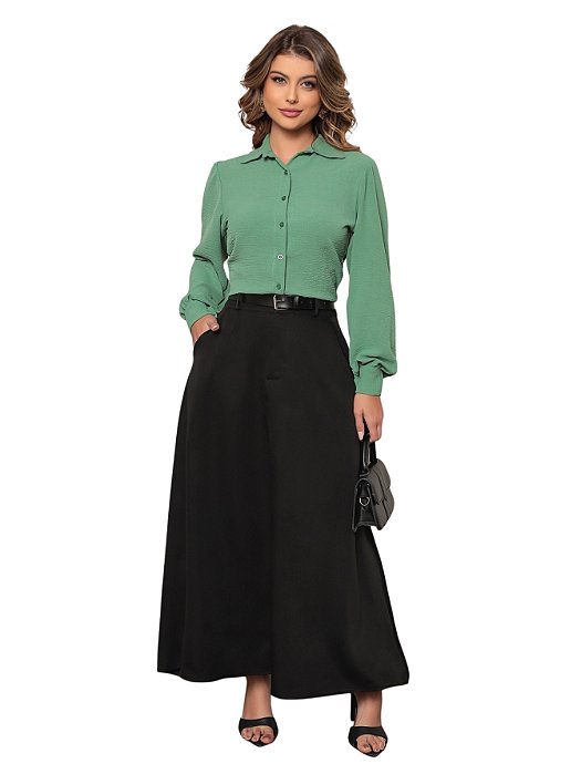 Saia Longa Alfaiataria com Cinto e Bolso