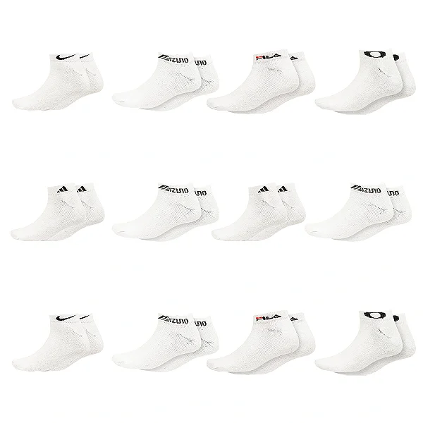 Kit 12 Pares Meias Soquete Branca Marcas Variadas Original