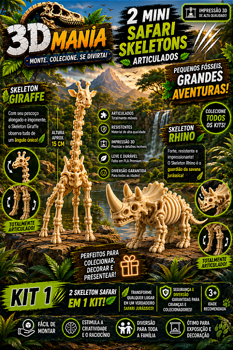 Kit 01 Mini Safari de Esqueletos Articulados