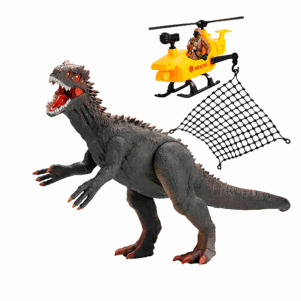 Dinossauro Dino Park Hunters com Helicóptero e Rede - Bee Toys