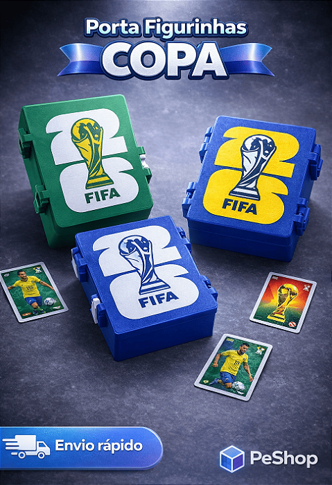 Caixa Porta Figurinhas Copa 2026 com Divisórias | Organizador Portátil com Tampa e Fecho