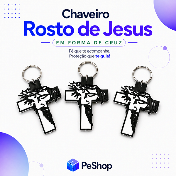 Chaveiro Cruz com Rosto de Jesus