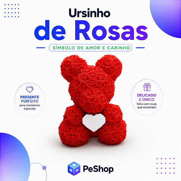 Ursinho de Rosas - Dia dos Namorados -Em Impressão 3D