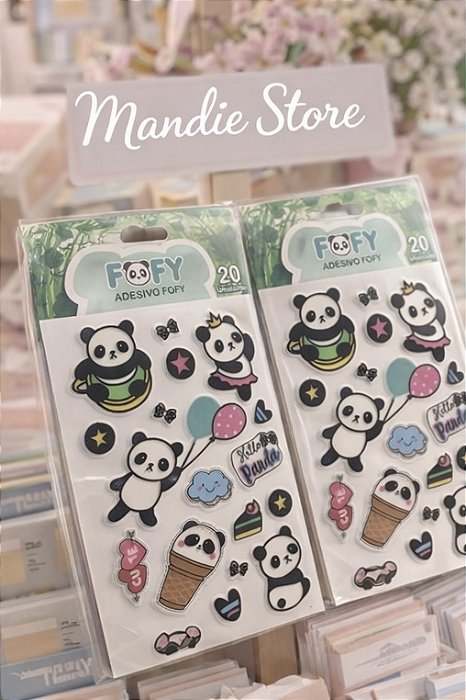 Adesivos Panda Kawaii FOFY – Cartela com 20 Adesivos Fofos