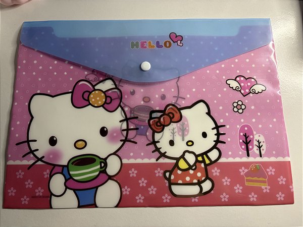 Pasta Envelope Botão Kawaii Hello Kitty – Pasta Organizadora A4 Fofa