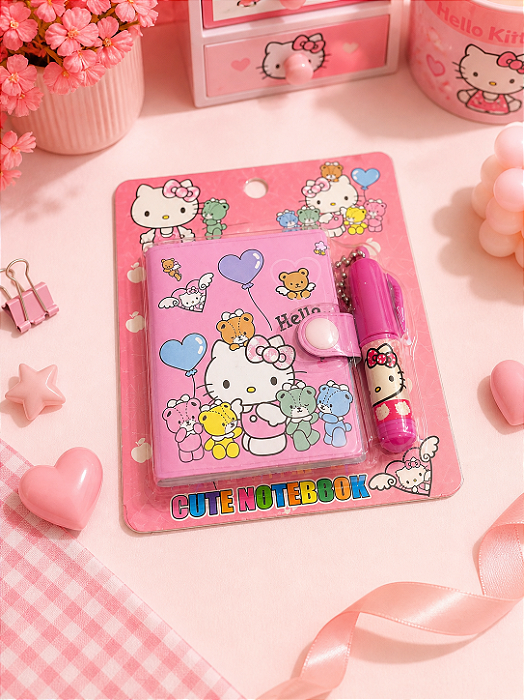 Mini Caderno Hello Kitty com Caneta Chaveirinho