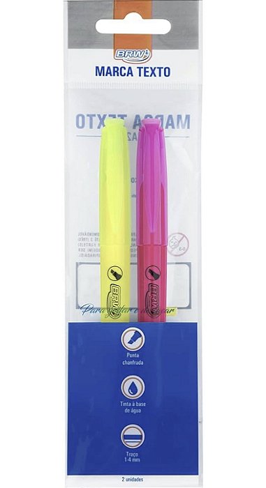 Kit Marca Texto BRW Neon 2 Cores Fluorescentes Rosa e Amarelo