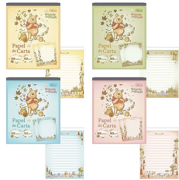Bloco Papel de Carta Ursinho Pooh 50 Folhas Decoradas 177x240mm Tilibra