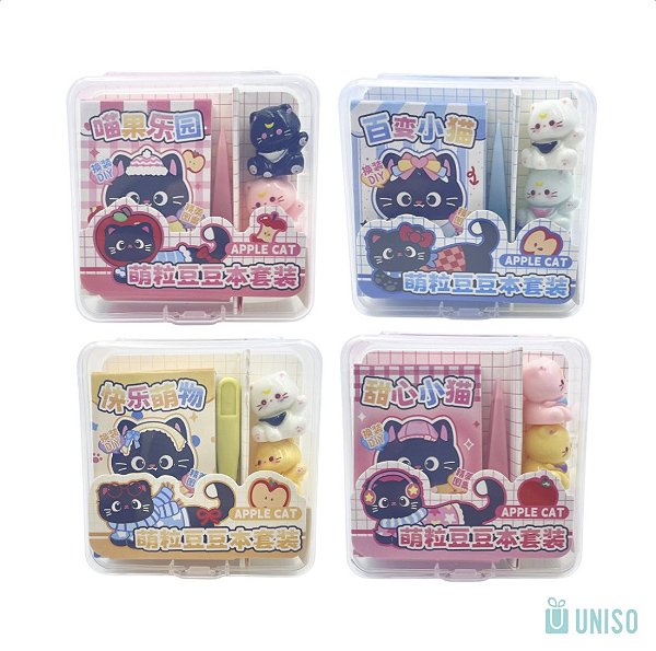 Kit Adesivos DIY Apple Cat 50 Cartelas com Pinça Gatinhos para Journal Scrapbook Planner