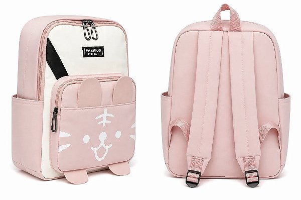 Mochila Infantil Rosa Coelhinho Escolar com Bolso Frontal