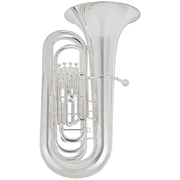 Tuba 4/4 c/ 4 pistos Schieffer em Si Bemol em Prata c/ voltas douradas e case super luxo - S991-S