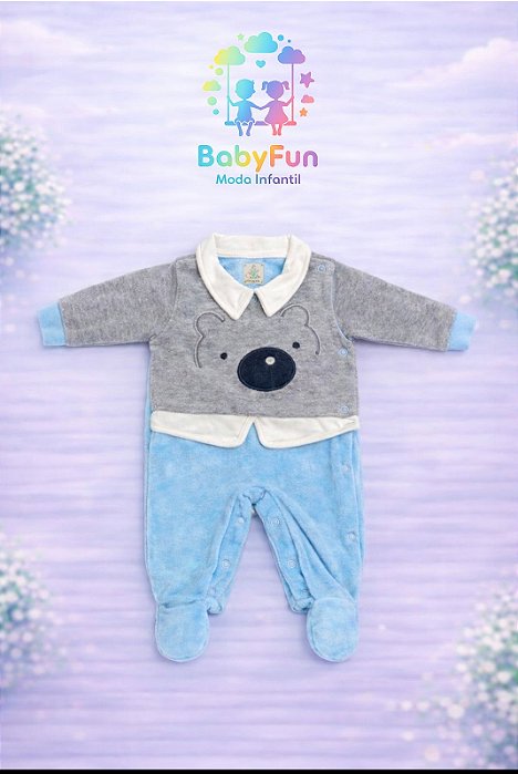 Macacão Plush Menino Azul e Cinza RN
