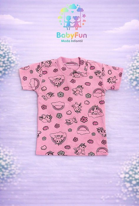 Camiseta Manga Curta Canelada Infantil com Estampas