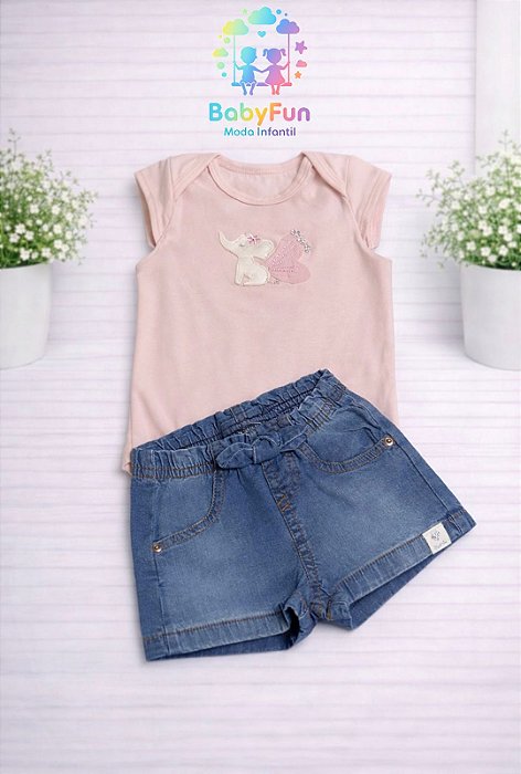 Conjunto Infantil Mundi Body + Short Jeans Tam G