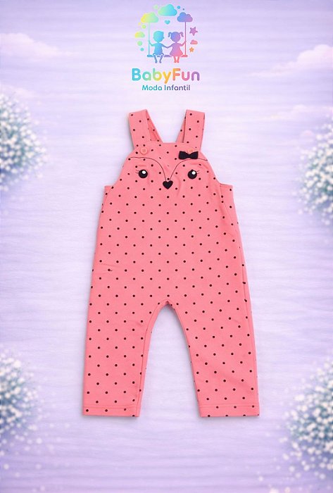 Jardineira Infantil Kyly Rosa Poá Tam M
