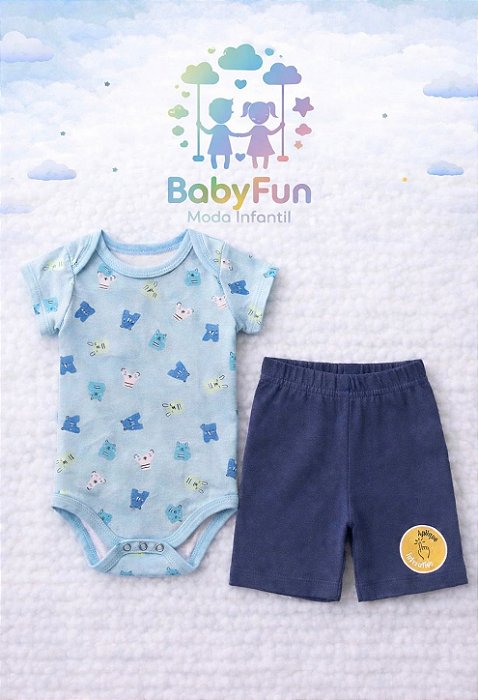 Conjunto Body e Bermuda Azul para Bebê Tam G