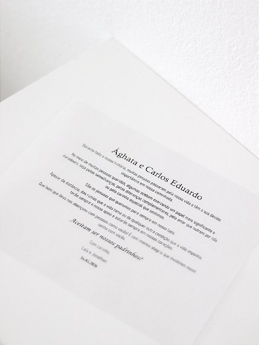 Convite de padrinhos | Papel vegetal | Papel offset - ARTE PERSONALISÁVEL