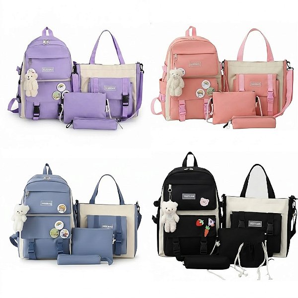 Kit Mochila Escolar Completo com Bolsa