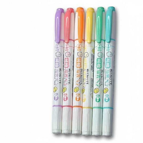 Marca Texto Apagável – 6 Cores – Ponta Dupla – Caneta Marca Texto que Apaga
