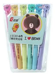 Kit Marca Texto Urso 6 Cores Pastel – Highlighter Fofo Escolar – Formato Urso