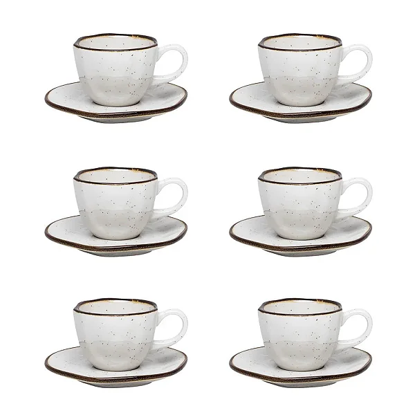 Jogo de 6 Xícaras de Cafezinho 75 Ml Com Pires