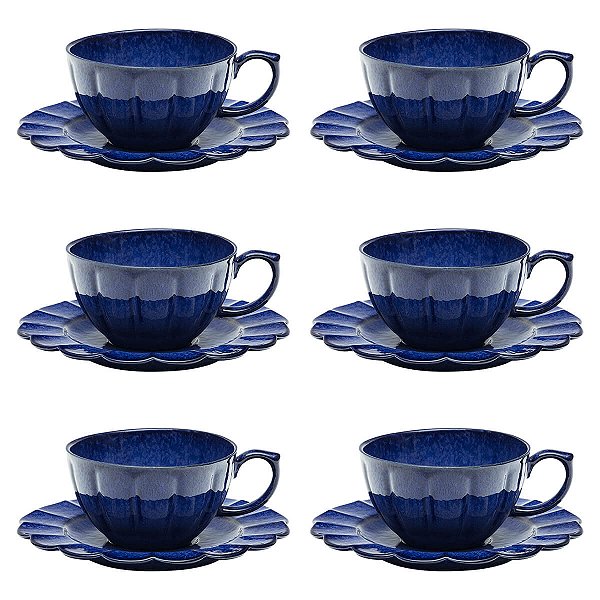 Jogo de 6 Xícaras de Chá 220 ml com pires