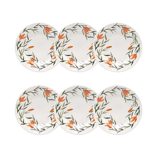 Jogo de 6 Pratos Sobremesa 18 Cm Donna Lírios