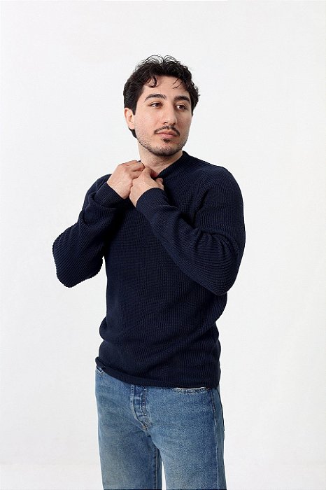 Suéter Mock Neck Classic - Azul Marinho