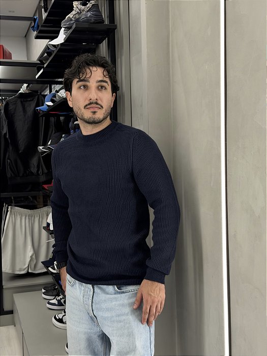 Suéter Mock Neck Classic - Azul Marinho