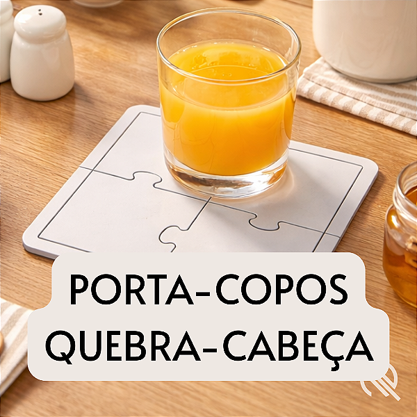 Porta Copos Descanso de Panela Quebra-Cabeça 4 peças Branco MDF Criativo Encaixável Decorativo