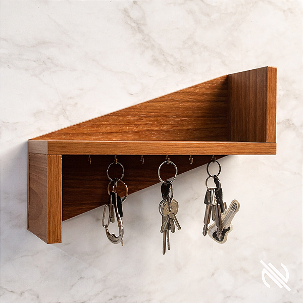 Porta Chaves MDF Amadeirado com Prateleira – Organizador Decorativo para Casa Sala