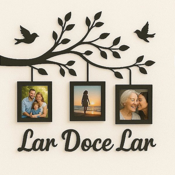 Painel Decorativo Árvore Para Casa Lar Doce Lar MDF – Moldura de Fotos 10x15 com 3 fotos