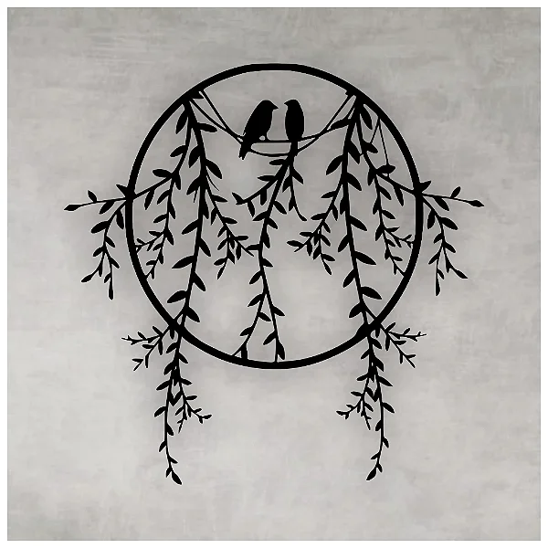 Quadro Decorativo Vazado Pássaros Ramos MDF Escultura de Parede MDF Preto